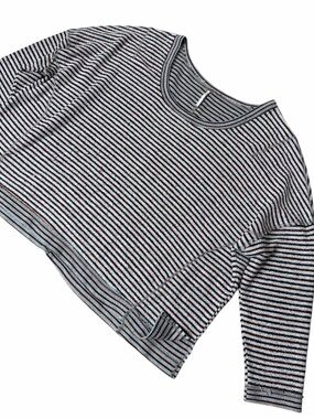 FREE PEOPLE Striped Terry Knit Top — Grayish, Maroon & Navy Stripes